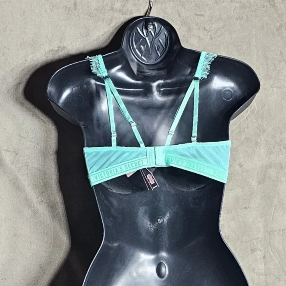 Victoria's Secret Mint Green Floral Lace High Neck Bra Underwire 34D New